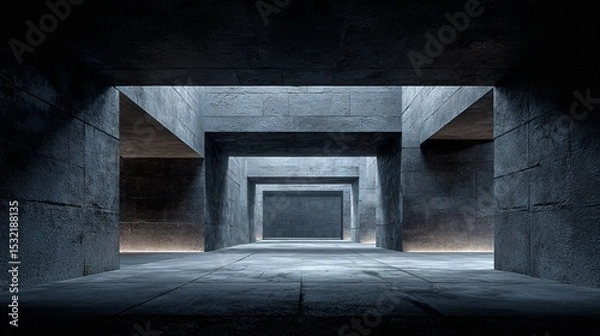 Fototapeta Dark Grey Concrete Architecture Modern Interior Design Building Corridor Tunnel Perspective Minimalist Background Empty Space Room Structure Abstract           