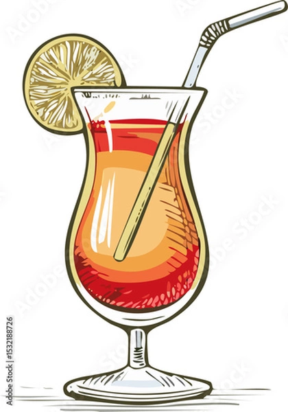 Obraz A refreshing tropical cocktail with a lemon slice. This vibrant illustration captures the essence of summer relaxation