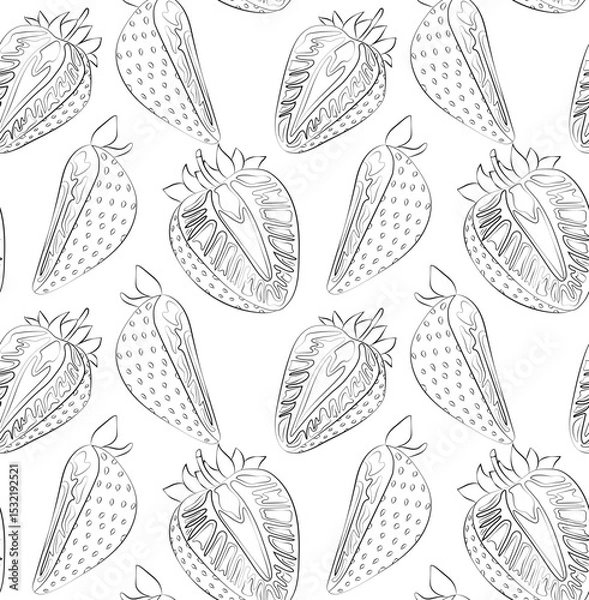 Fototapeta Seamless pattern of linear black and white sliced strawberries. Ideal for packaging, backgrounds and object design.