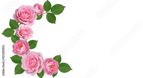 Fototapeta A delicate cascade of pink roses symbolizing love and grace artfully arranged in a floral on transparent background