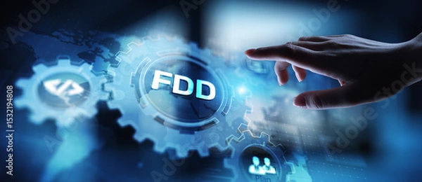 Fototapeta Feature-Driven Development FDD Icons and Workflow in a Digital Interface.