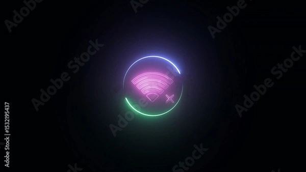 Fototapeta Neon No Wifi Symbol in Dark Background with Pink and Green Glowing Circle Outline neon