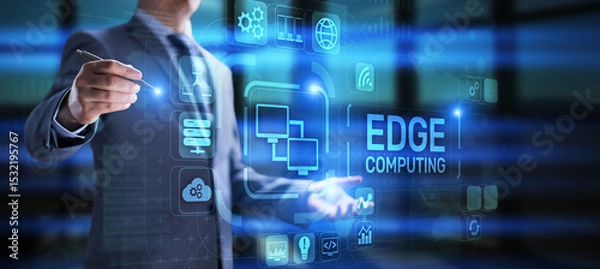 Fototapeta Edge computing networking internet technology concept on screen interface.