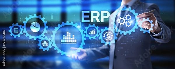 Fototapeta ERP Enterprise resources planning SAP business process automation internet technology concept.