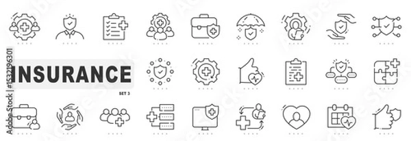 Obraz Set of insurance related line icons. Care, protection, health etc. Editable stroke. Set 3