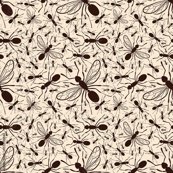 Fototapeta Seamless brown background with forest ants.
