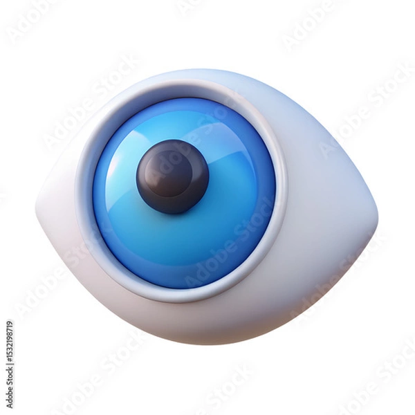 Fototapeta 3d eye view icon in cartoon plastic style minimal isolated on transparent white background, vision and preview symbol concept

