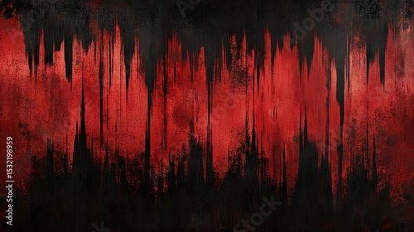 Fototapeta Red and black background with vertical brush stroke line symbolizing sound waves, minimalist yet intense design conveying fear and dark atmosphere