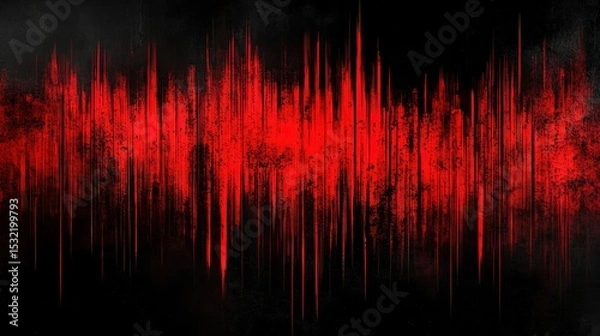 Fototapeta Red and black background with vertical brush stroke line symbolizing sound waves, minimalist yet intense design conveying fear and dark atmosphere