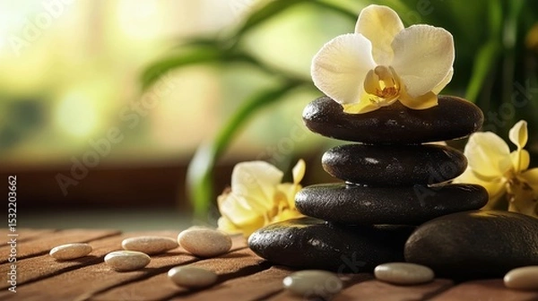 Obraz warm stone massages in spas soothe muscle tension and stimulate relaxation, helping to relieve stress and improve sleep patterns.