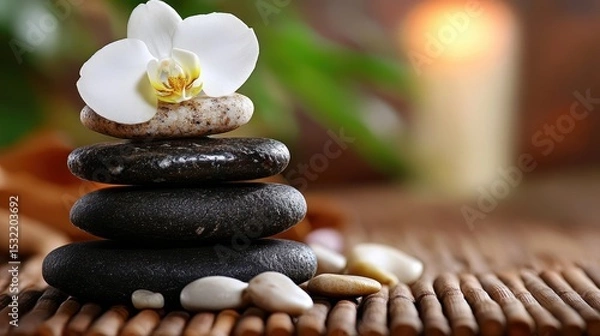 Obraz warm stone massages in spas soothe muscle tension and stimulate relaxation, helping to relieve stress and improve sleep patterns.