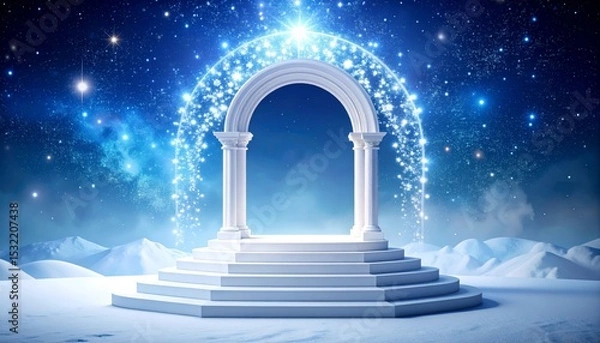 Obraz Golden stairway and doorway to the sky illuminating the path to success