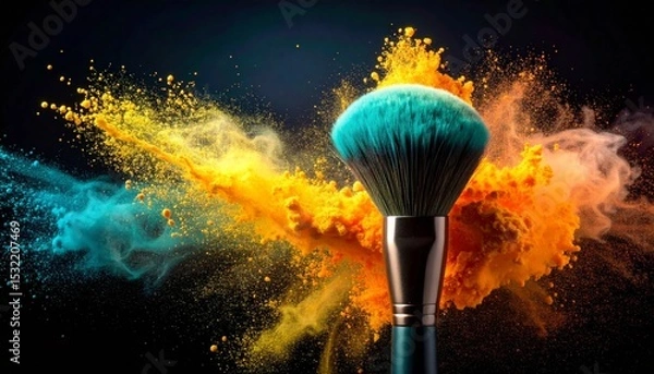 Obraz Paintbrush exploding with fire and smoke illuminating the night sky