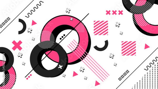 Fototapeta Flat design abstract Memphis background with colorful shapes