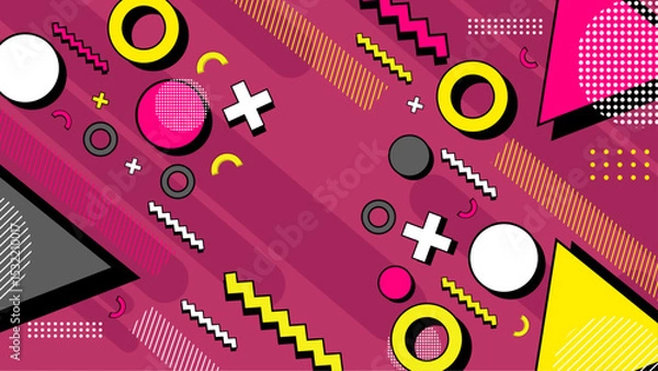 Fototapeta Flat design abstract Memphis background with colorful shapes