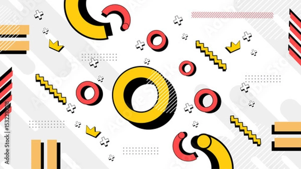 Fototapeta Flat design abstract Memphis background with colorful shapes