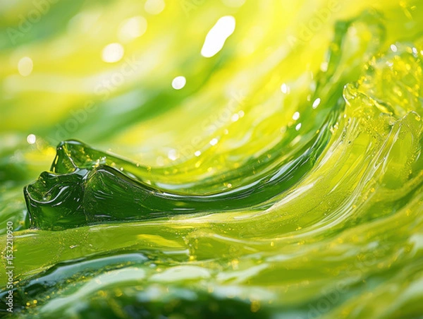 Fototapeta Close up of vibrant green and yellow abstract glass waves creates dynamic and fluid visual effect, evoking sense of movement and energy