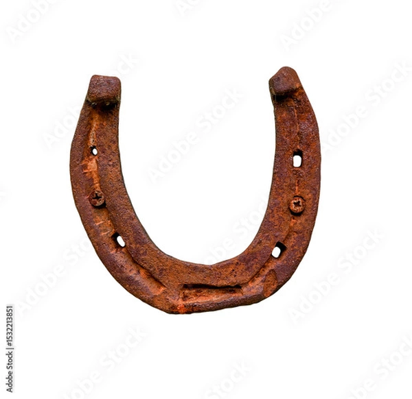 Obraz Old, rusty iron horseshoe isolated on white, PNG