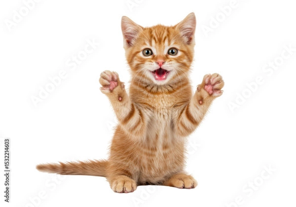 Obraz Isolated Adorable Ginger Kitten Reaching Up