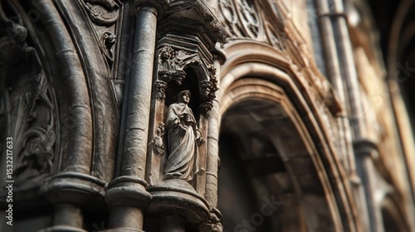 Fototapeta Gothic Architecture Detail: Intricate Stone Carving and Statues
