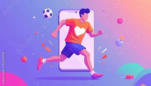 Obraz Activity tracking app promotes fitness through running and sports illustration with vibrant colors and dynamic background