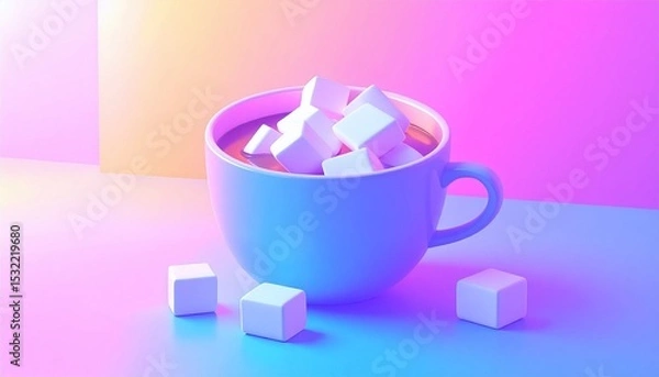 Obraz Enjoying a warm cup of coffee topped with marshmallows in a colorful setting at a cozy cafe during the afternoon