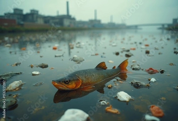 Fototapeta Close up of River Pollution Scenery