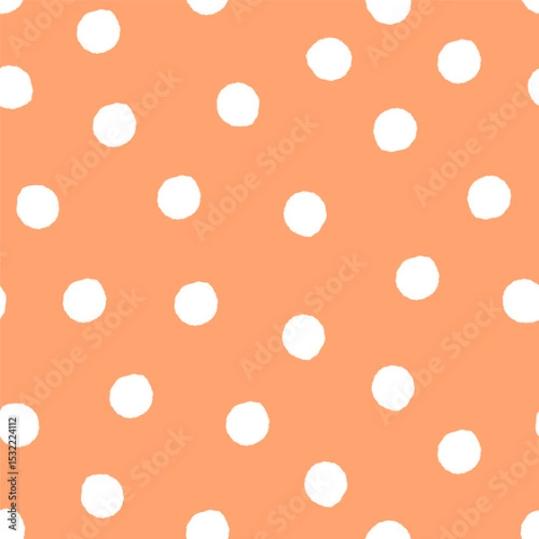 Fototapeta Seamless polka dot pattern with white uneven circles on pastel orange background. Minimal abstract texture.