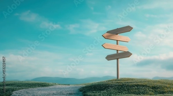 Fototapeta Way A series of signs showing various ways to different cities, guiding travelers on their journey.