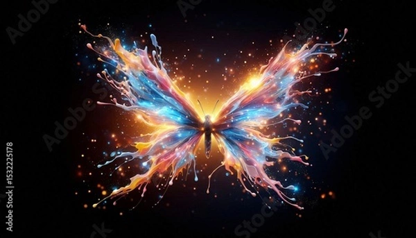 Obraz Radiant Winged Spectacle: A visually stunning, artistic representation of a butterfly, where vibrant colors burst forth in a spectacular display of creativity and imagination.