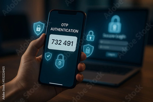 Obraz OTP Verification Code on Screen – One Time Password Authentication App UI for Secure Login

