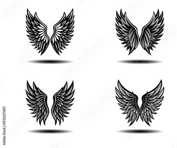 Obraz Gothic Angel Wings Vector Collection – Elegant Distressed Feathered Wing Design in Black for Fantasy Art, Tattoo Style, or Spiritual Logo Ideas. Bold Editable Vector Art for Adobe Stock Use.

