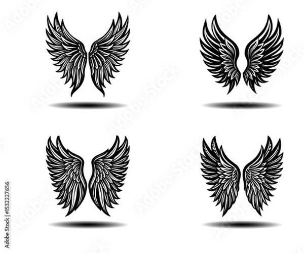 Obraz Elegant Distressed Angel Wings Vector Set – Bold Black Feather Wing Graphics in Grunge Style. Ideal for Tattoo Designers, Fantasy Artists, or Gothic Themed Projects. Ready for Adobe Stock Upload.

