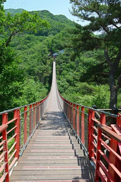 Obraz 韓国　ソウル近郊　カマク山の赤い吊り橋