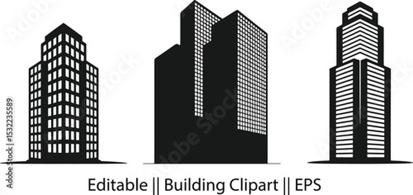 Obraz Minimal Black Skyscraper Silhouette Icon. Modern Vector Clipart for Professional Use