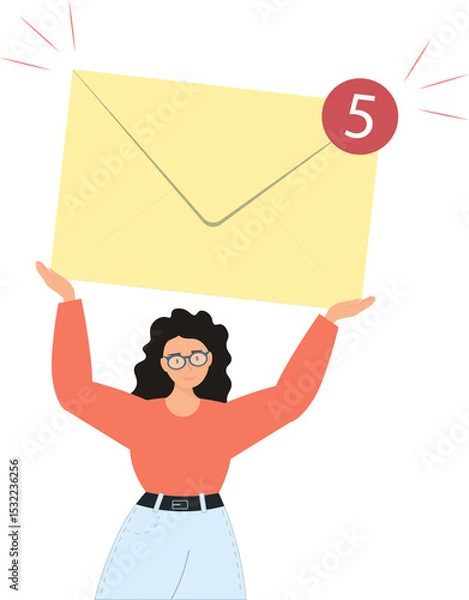 Fototapeta Person holding mail envelope, sending letter by internet, get letter, spam letter concept on plain background