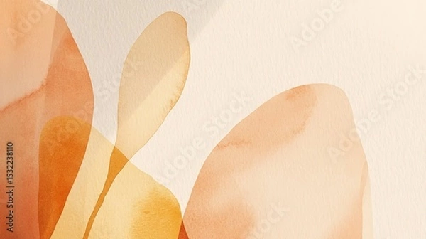 Fototapeta Close-up abstract watercolor painting with earthy autumn palette: Delicate black line art of leaves and flowers on white paper, soft brushstrokes creating serene nature-inspired artwork for packaging,