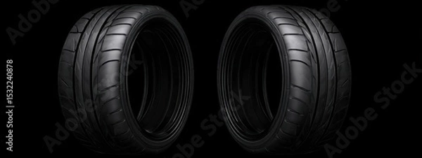 Fototapeta Black background with tires in the foreground. Close-up of car wheels. The concept is to place an advertising banner for tire services.