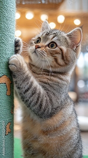 Fototapeta Cat Playing with Scratching Post