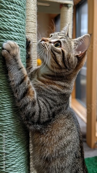 Fototapeta Cat Climbing a Scratching Post