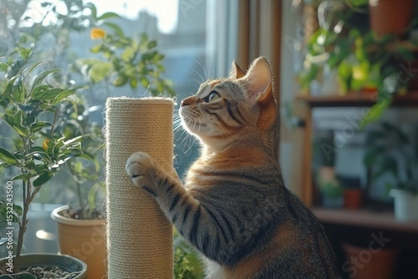 Fototapeta Cat Playing with Scratching Post