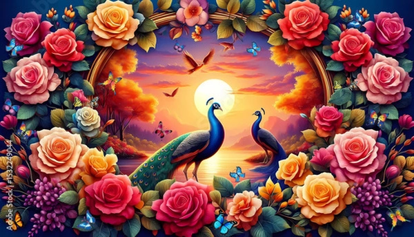 Fototapeta Picture of peacocks with the beauty of nature on background. peacock.(08)