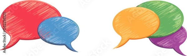 Obraz Vibrant, colorful speech bubbles representing communication and dialogue. The composition of overlapping bubbles suggests interaction and sharing of ideas