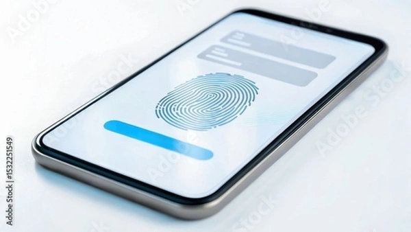Obraz Smartphone screen showing fingerprint authentication in progress, highlighting biometric security and digital identity verification.