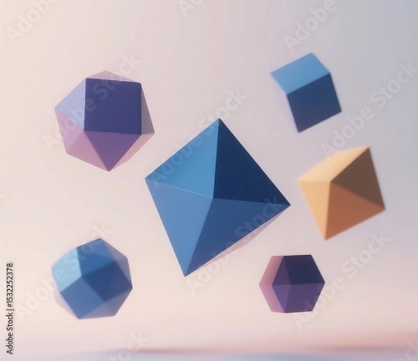 Fototapeta Generative ai image of 3D geometric shapes floating on light background, soft shadows