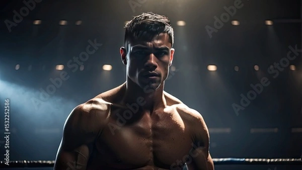 Obraz "Intense Male Boxer in Ring Under Spotlight – Grit and Power"