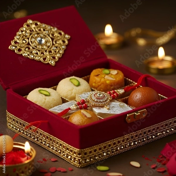 Obraz Luxurious Diwali Sweets Gift Box Festive Indian Mithai Assortment