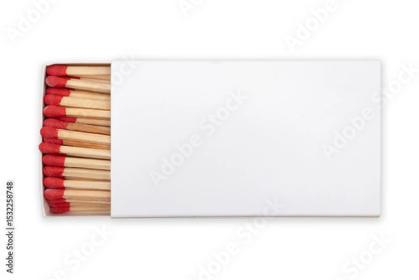 Fototapeta Top view of a white matchbox isolated on a clipped PNG transparent background