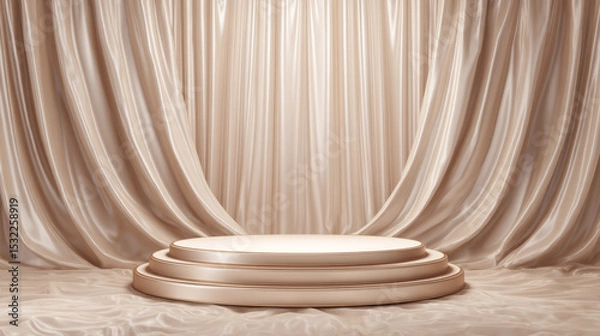 Obraz Pearl-tone podium on silk-textured background with soft folds
