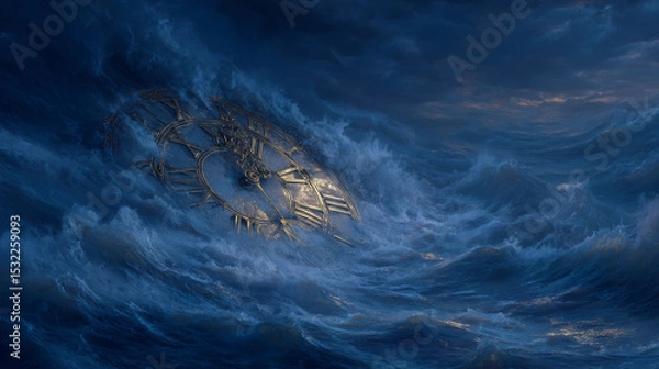 Obraz melting clock over dark ocean waves, symbolizing loss of time and letting go
